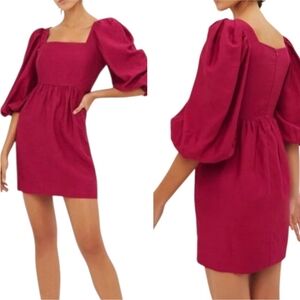Ba&sh Palerme Pink Linen Blend Puff Sleeve Shantung Mini Dress Womens Size 3/US8